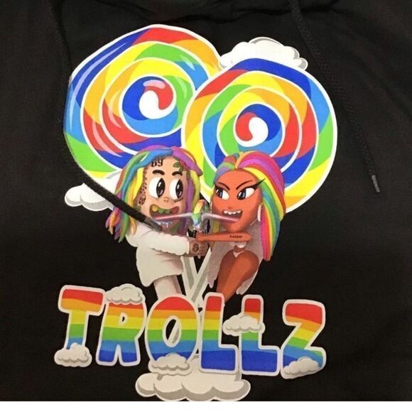 Tekashi 6ix9ine Nicki Minaj TROLLZ Rainbow Hoodie Sweatshirt New Size Medium - Picture 1 of 2